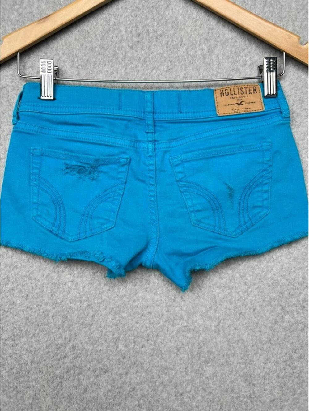Hollister Y2K Micro Mini Low Rise Cutoff Denim Shorts 00/23 Distressed Fray Teal